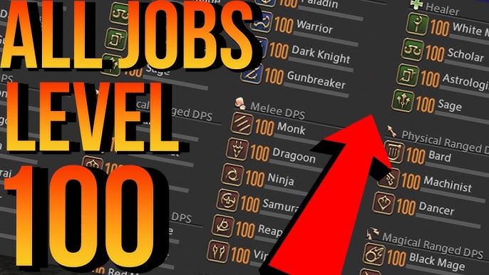 Image showing all FF14 jobs leveled to 100